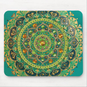 Mousepad Suporte para mouse verde e Dourado de Mandala