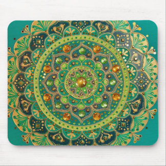 Mousepad Suporte para mouse verde e Dourado de Mandala