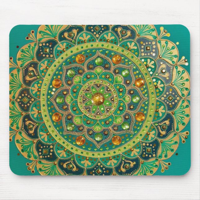 Mousepad Suporte para mouse verde e Dourado de Mandala (Frente)