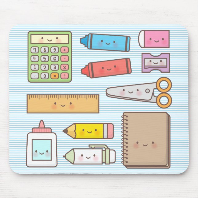 Mousepad Suprimentos de volta às aulas para crianças Kawaii (Frente)