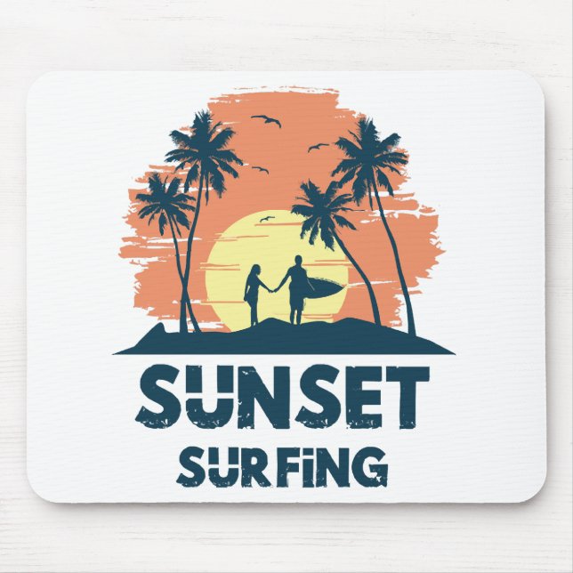Mousepad Surfando - Surfando ao pôr do sol  (Frente)