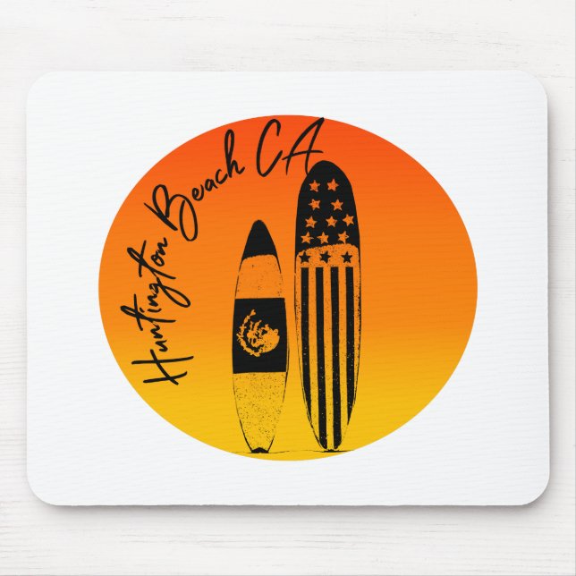 Mousepad Surfboards e Pôrs do sol da praia de Huntington (Frente)