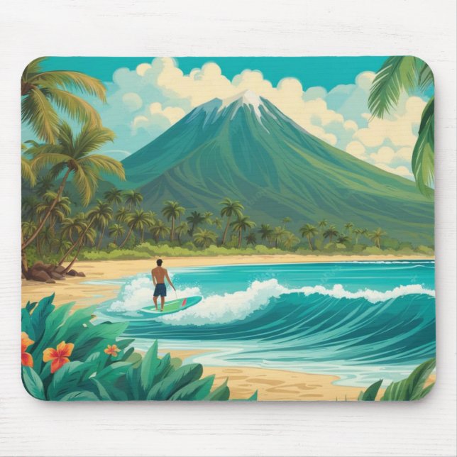 Mousepad Surfer Retro no Havaí (Frente)