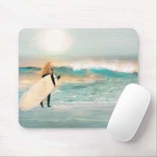 Mousepad Surfista Garota Tropical Praia Azul Ondas