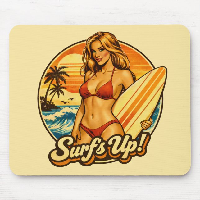 Mousepad Surf's Up Bikini Pin-Up | Retro Surf Shop Graphic (Frente)