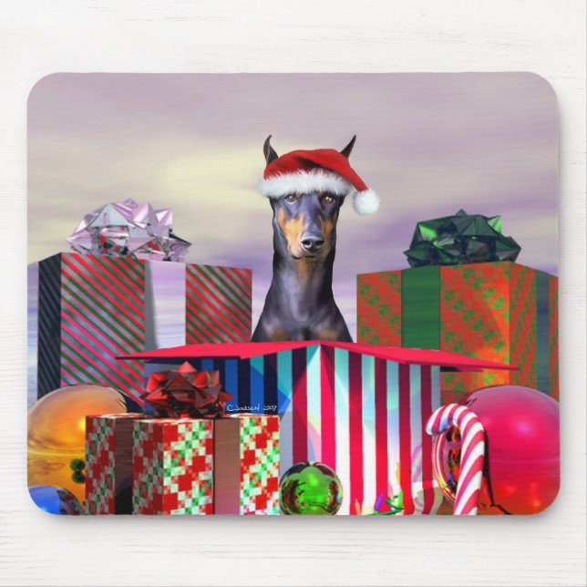 Mousepad Surpresa de Natal Doberman (Frente)