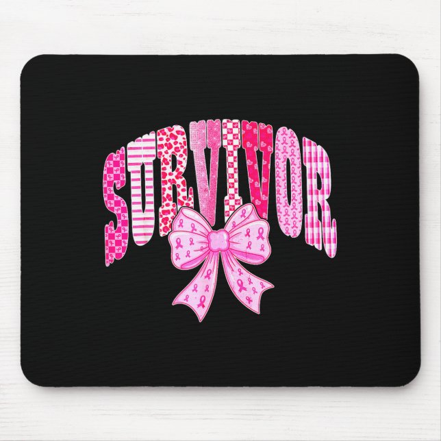 Mousepad Survivor Nk Ribbon Coquette Bow Breast Cancer Awar (Frente)