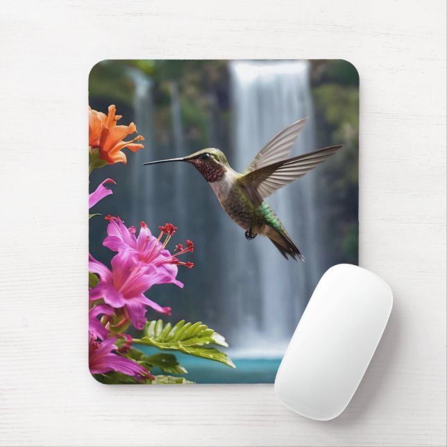 Mousepad "Sussuros da Natureza: Hummingbird, Waterfall, (Com mouse)