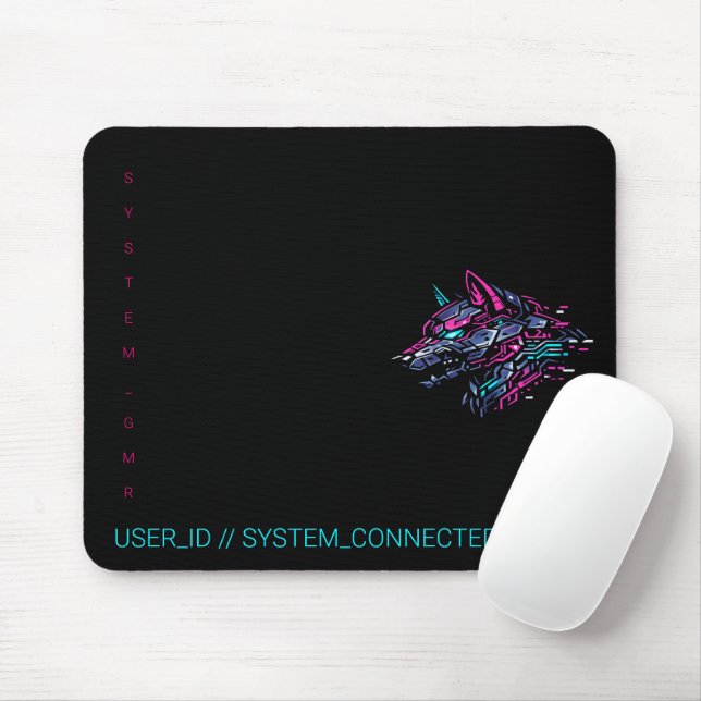 Mousepad :: SYSTEM_GMR Cyber Wolf Neon Glitch Gamer  (Com mouse)