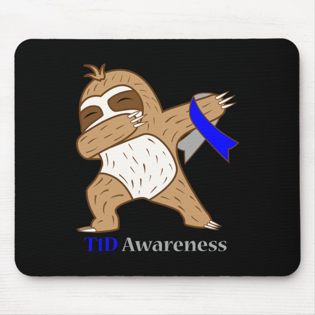 Mousepad T1d Diabetes Awareness Ribbon Dabbing Sloth Warrio (Frente)