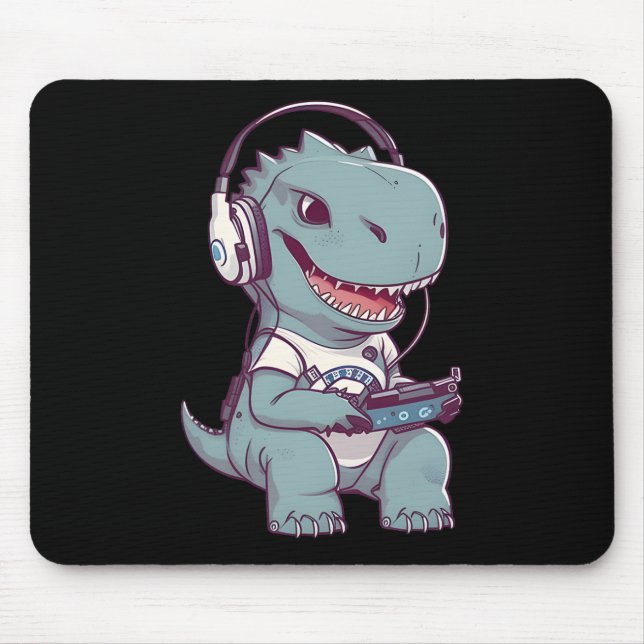 Mousepad T. Rex dinossauro Bonito Jogando Jogos de Vídeo (Frente)