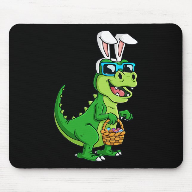 Mousepad T Rex Páscoa Coelhinha Com Cesta De Ovos Dinossaur (Frente)
