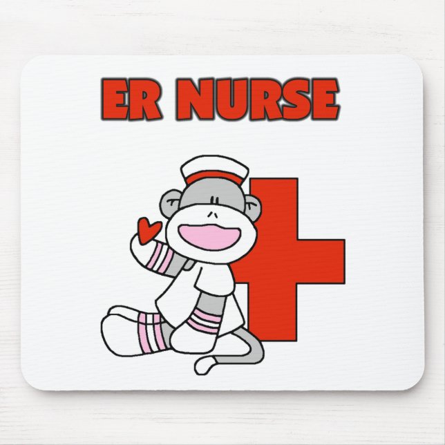 Mousepad T-shirts e presentes da enfermeira Sock Monkey ER (Frente)