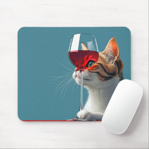 Mousepad Tabby Cat com Vidro de Vinho Vermelho