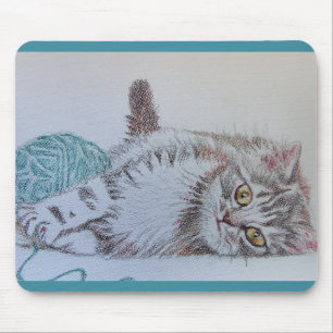 Mousepad Tabby Cat Draing Teal cats Computador Mat Pad