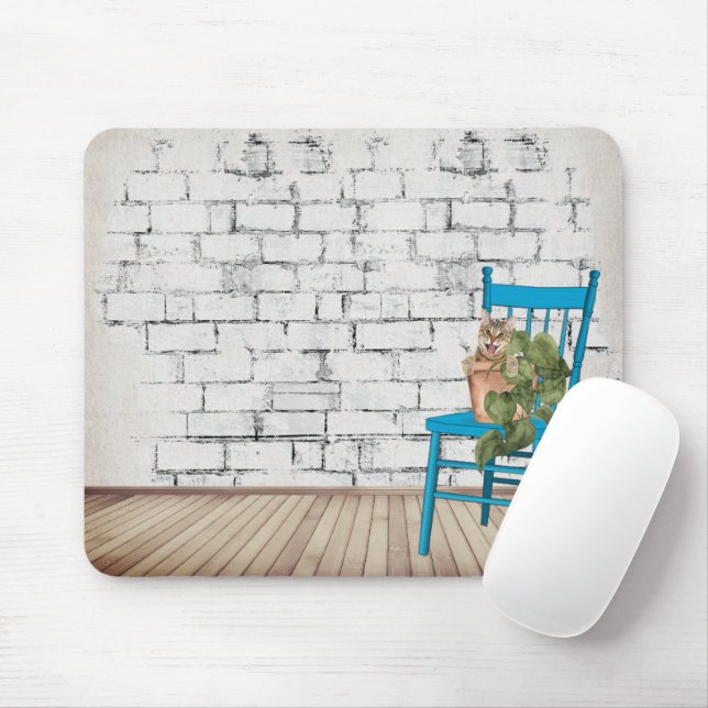 Mousepad Tabby Cat em Planta Potente (Com mouse)