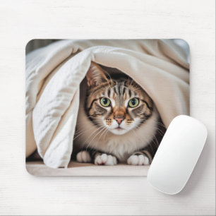 Mousepad Tabby Cat Escondendo-se sob um cobertor