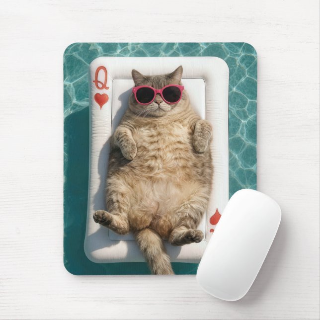 Mousepad Tabby Cat Floating On Queen of Hearts Pool Float (Com mouse)