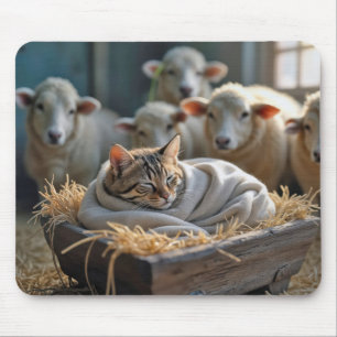 Mousepad Tabby Cat In Barn Manger