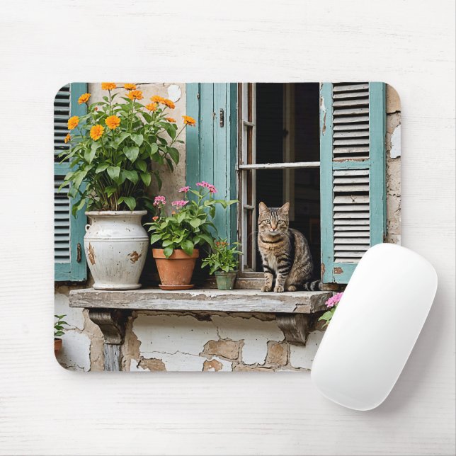 Mousepad Tabby Cat Na Borda Antiga Da Janela (Com mouse)