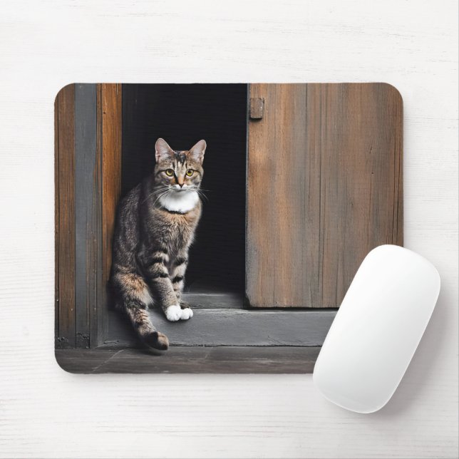 Mousepad Tabby Cat na Porta Sombreada (Com mouse)