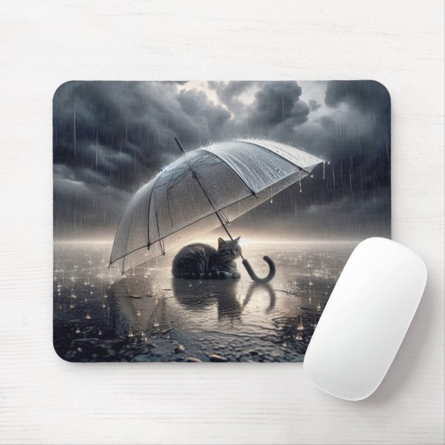 Mousepad Tabby Cat Sob Umbrella (Com mouse)