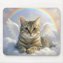 Mousepad Tabby Cat With Angel Wings and Rainbow