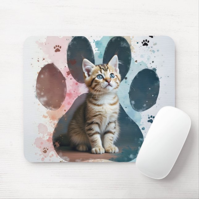 Mousepad Tabby Kitten em uma Pawprint (Com mouse)