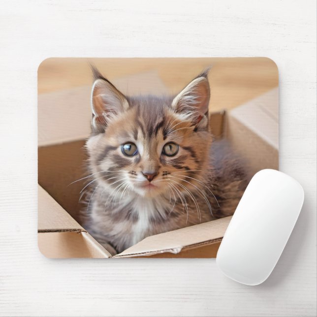 Mousepad Tabby Kitten Na Caixa De Cartão (Com mouse)