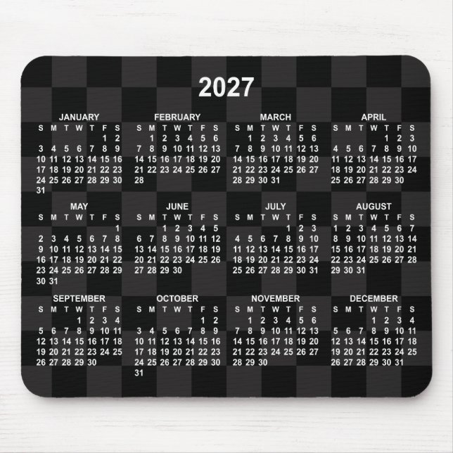 Mousepad Tabuleiro de Xadrez Preto Monotono Calendário 2027 (Frente)