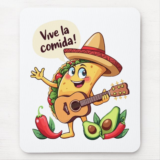 Mousepad Taco Fiesta mit Gitarre und hispanischem Flair (Frente)