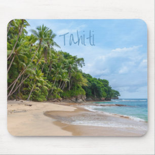Mousepad Tahiti Sand Beach Blue Sky Palm Trees