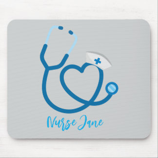 Mousepad Tampa de Enfermeira Estetoscópio Nome Personalizad