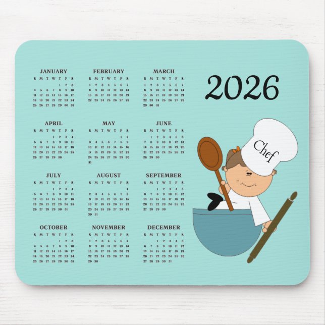 Mousepad Tampa de Mouse Calendário 2026 Design Chef Padeiro (Frente)