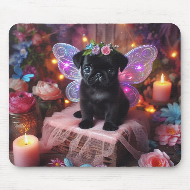 Mousepad Tampa de Mouse Princesa Fada Encantada Pug Cachorr (Frente)