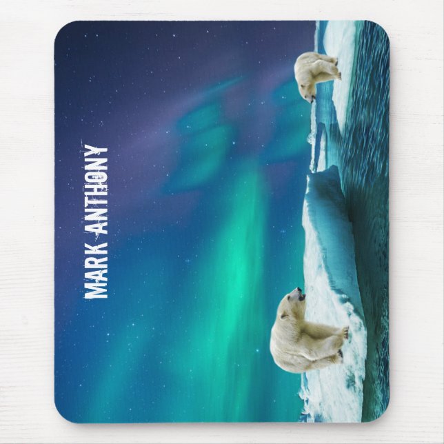Mousepad Tampa de Mouse Urso Polar e Luzes do Norte do Alas (Frente)