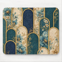 Tampo de Mouse Arco Floral Dourado e Azul Turquesa