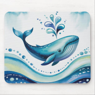 Mousepad Tampo de Mouse Baleia Azul Aquarela & Pontos de Bo