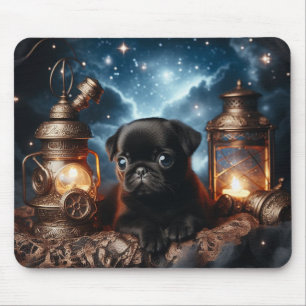 Mousepad Tampo de Mouse com Cachorrinho Pug Preto e Lantern