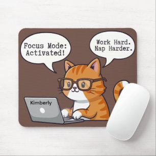 Mousepad Tampo de Mouse com Design de Gato Divertido e Nome