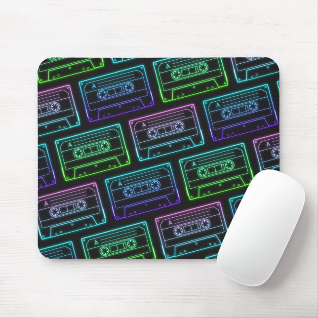 Mousepad Tampo de Mouse com Padrão de Fita Cassete Neon Azu (Com mouse)