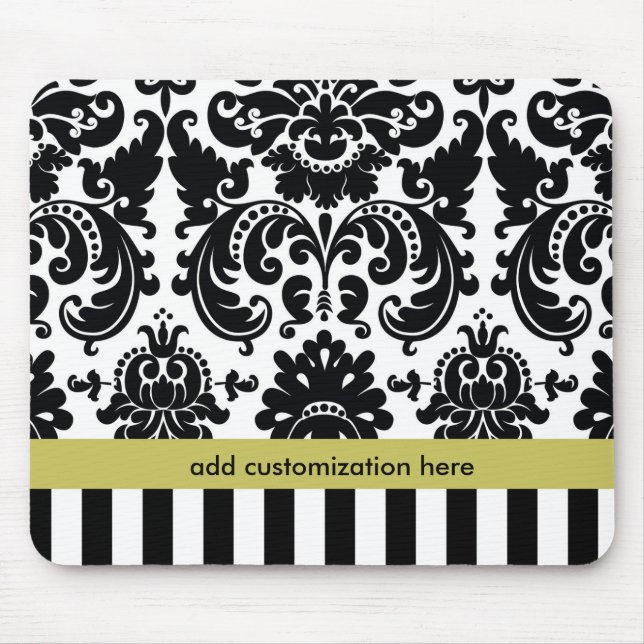 Mousepad Tampo de Mouse Damask Preto Branco Chartreuse + Li (Frente)