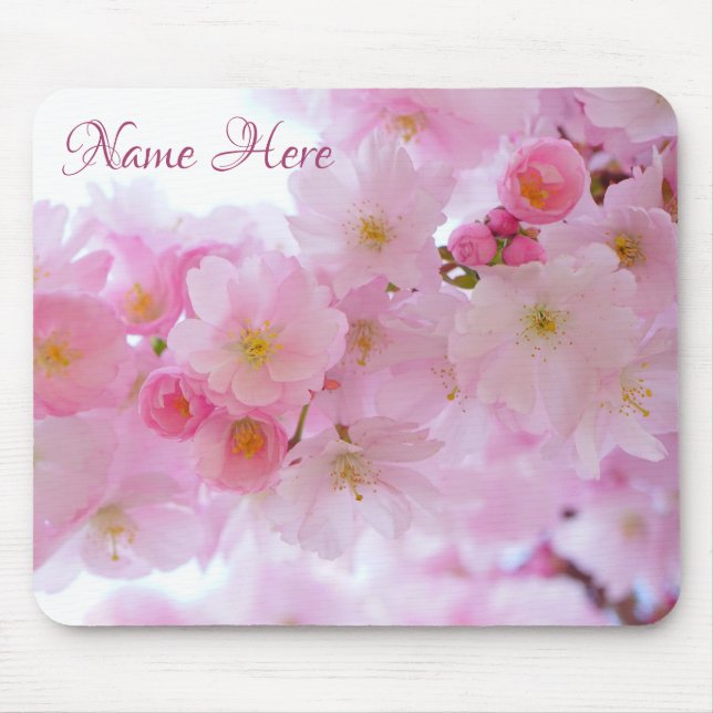 Mousepad Tampo de Mouse Floral Flor de Cerejeira Rosa (Frente)