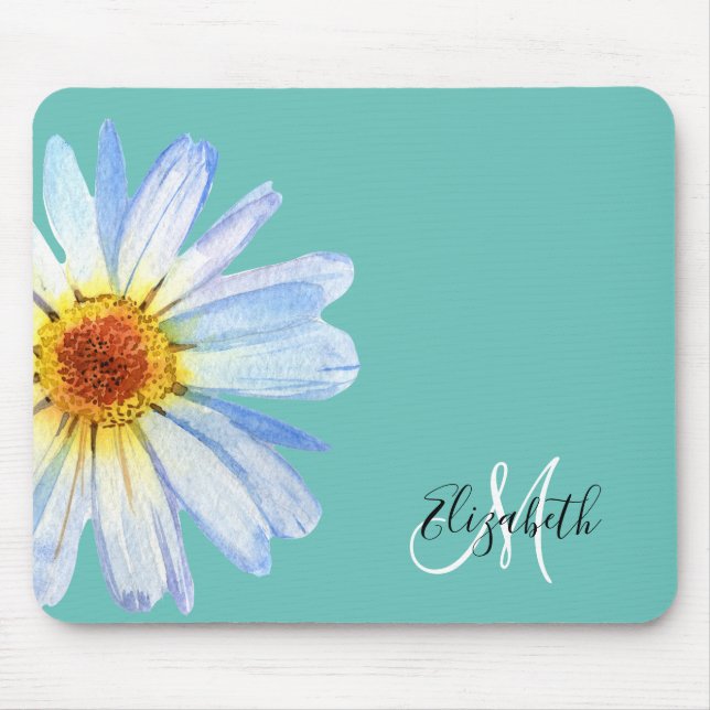 Mousepad Tampo de Mouse Monograma Rosa Branco Daisy Bonito (Frente)
