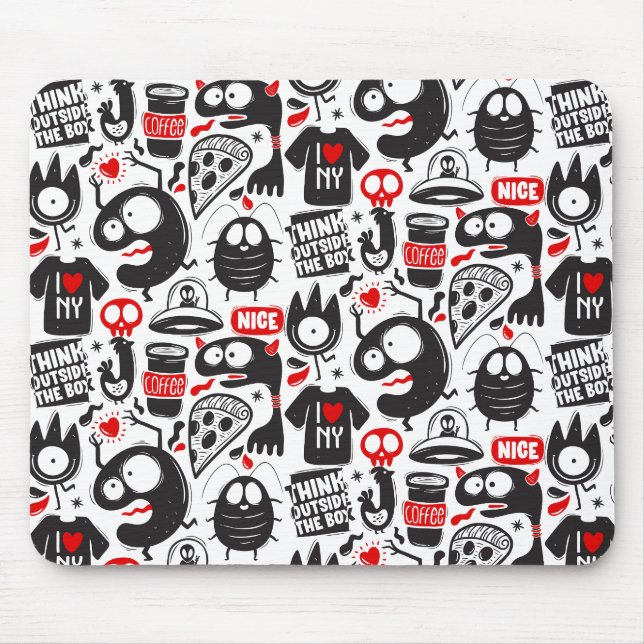Mousepad Tampo de Mouse Monstros Pretos e Vermelhos Caprich (Frente)