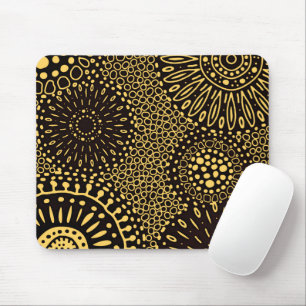 Mousepad Tampo de Mouse Padrão Floral Étnico Preto Dourado