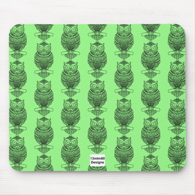 Mousepad Tampo de Mouse (padronagem de coruja em neon verde (Frente)