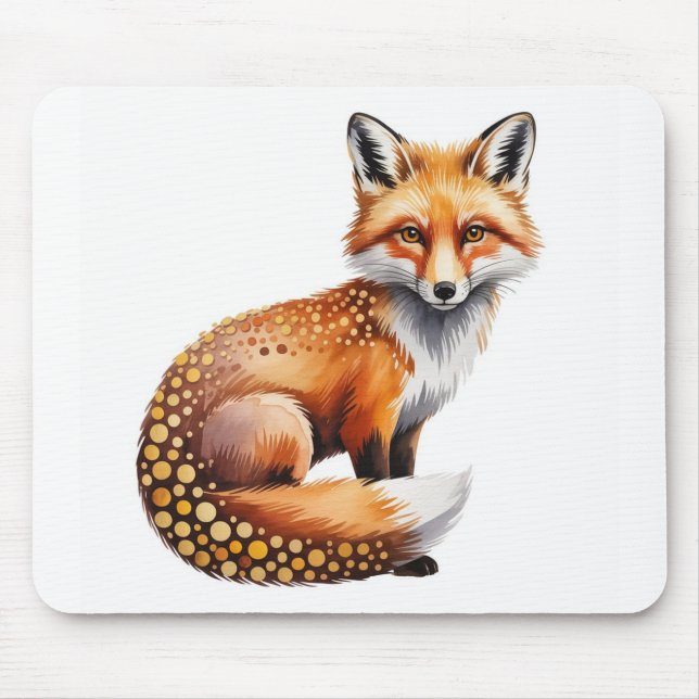 Mousepad Tampo de Mouse Raposa em Aquarela & Pontos de Outo (Frente)
