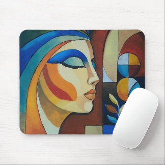 Mousepad Tampo de Mouse Retrato de Mulher Cubista Abstrata