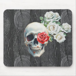 Mousepad Tampo de Mouse Textura de Madeira Caveira e Rosas